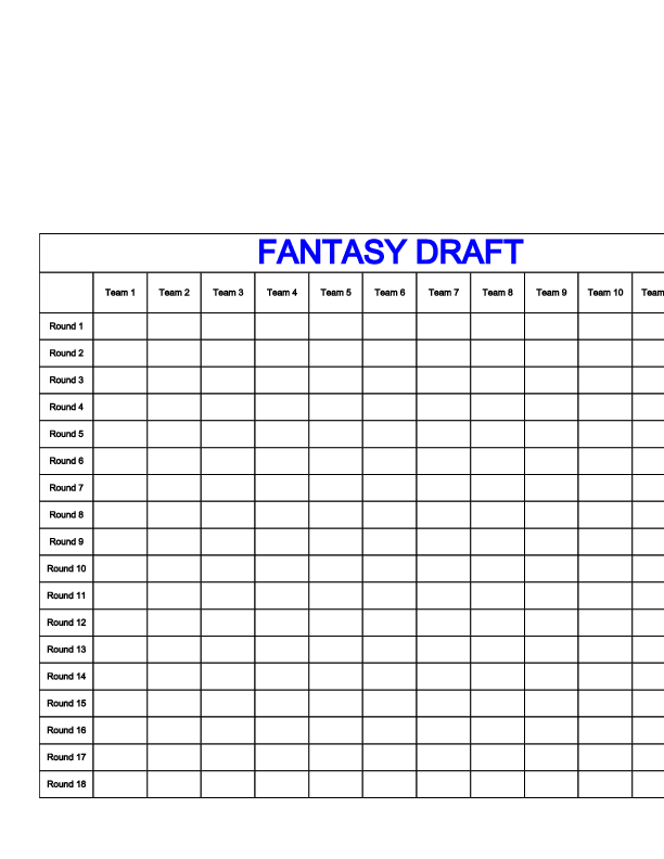 Fantasy Football Draft Sheet  Printable Fantasy Football Draft